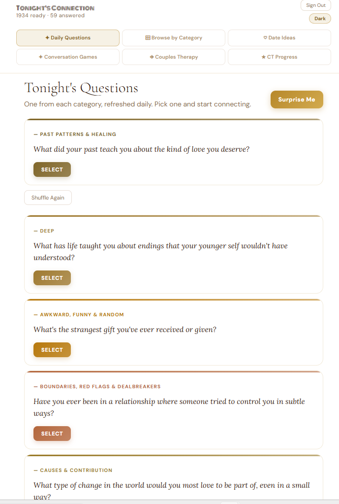 Tonight's Connection Conversation Starters App