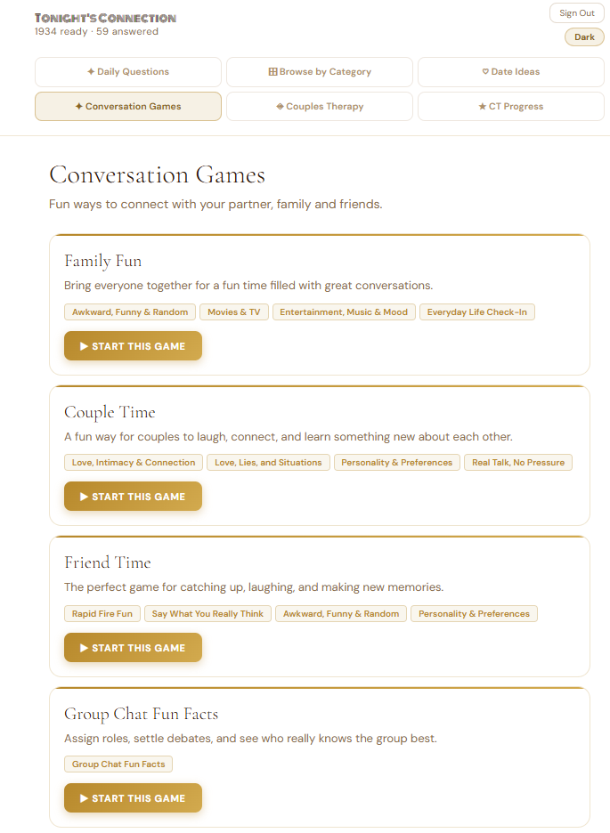 Tonight's Connection Conversation Starters App