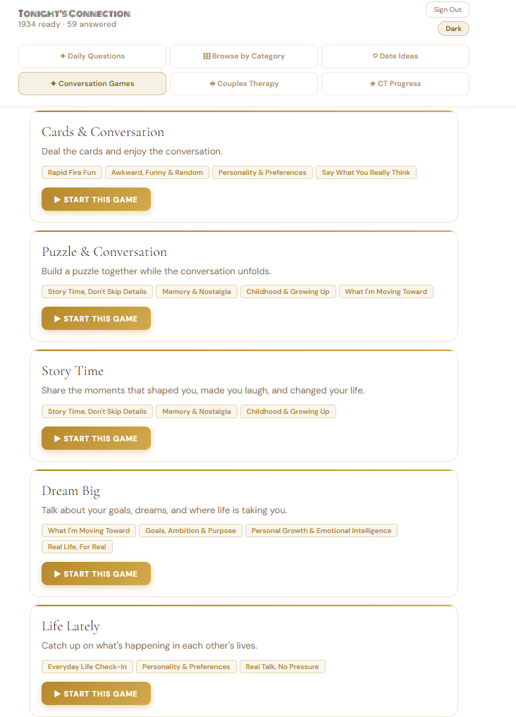Tonight's Connection Conversation Starters App